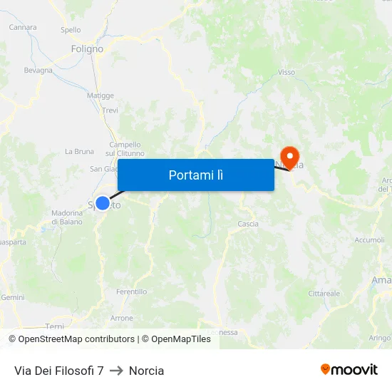 Via Dei Filosofi 7 to Norcia map