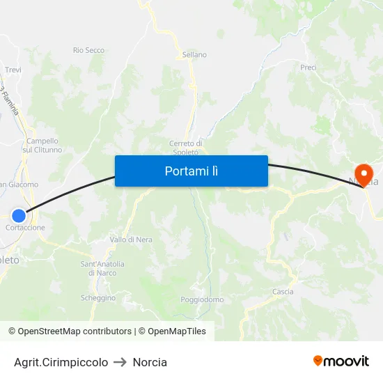 Agrit.Cirimpiccolo to Norcia map