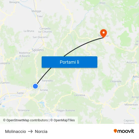 Molinaccio to Norcia map