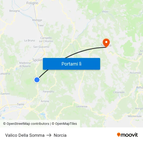 Valico Della Somma to Norcia map