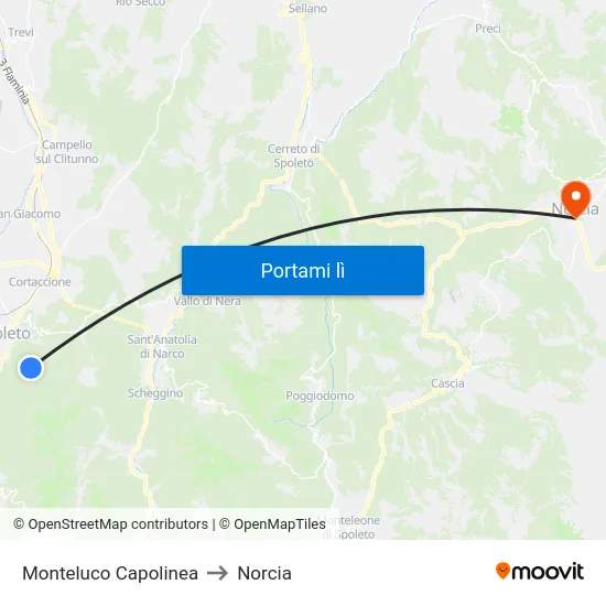 Monteluco Capolinea to Norcia map