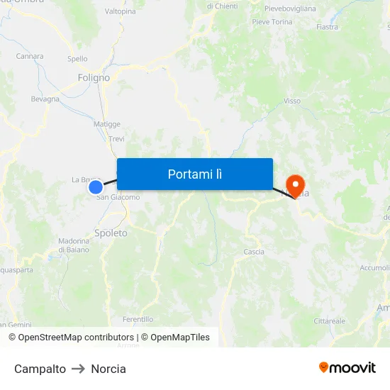 Campalto to Norcia map
