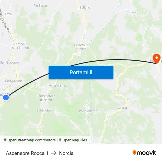 Ascensore Rocca 1 to Norcia map