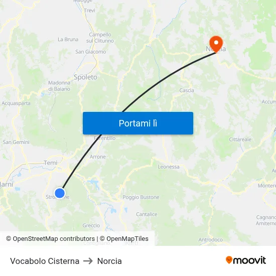 Vocabolo Cisterna to Norcia map