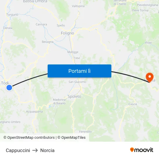 Cappuccini to Norcia map