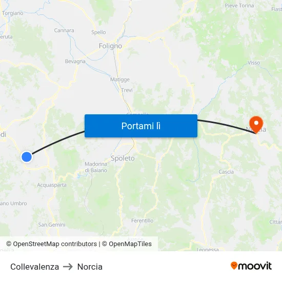 Collevalenza to Norcia map