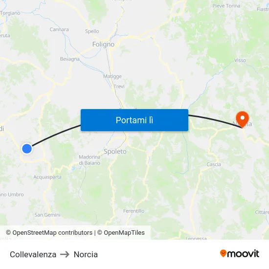 Collevalenza to Norcia map
