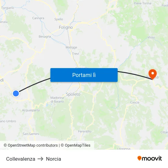 Collevalenza to Norcia map