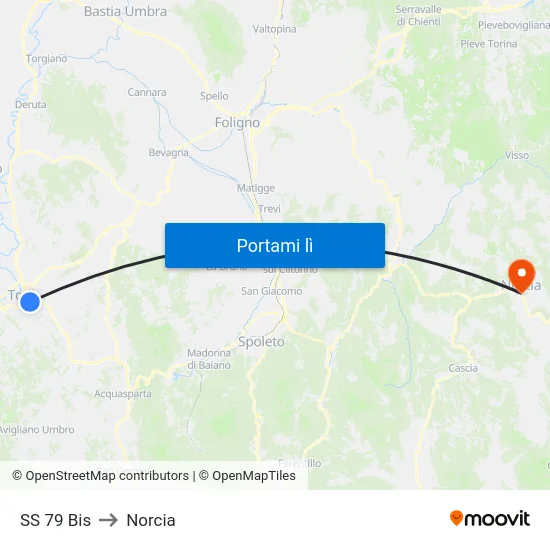 SS 79 Bis to Norcia map