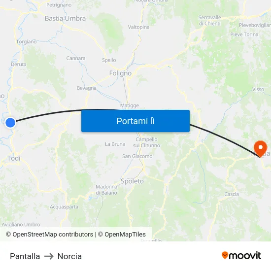 Pantalla to Norcia map