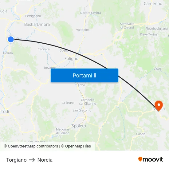 Torgiano to Norcia map