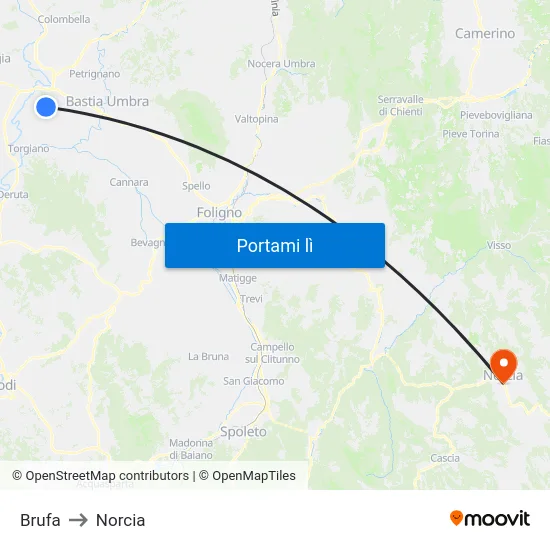 Brufa to Norcia map