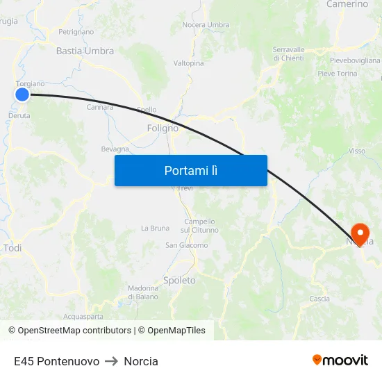 E45 Pontenuovo to Norcia map