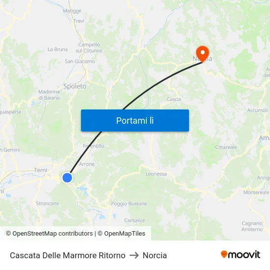 Cascata Delle Marmore Ritorno to Norcia map