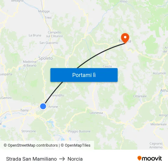 Strada San Mamiliano to Norcia map