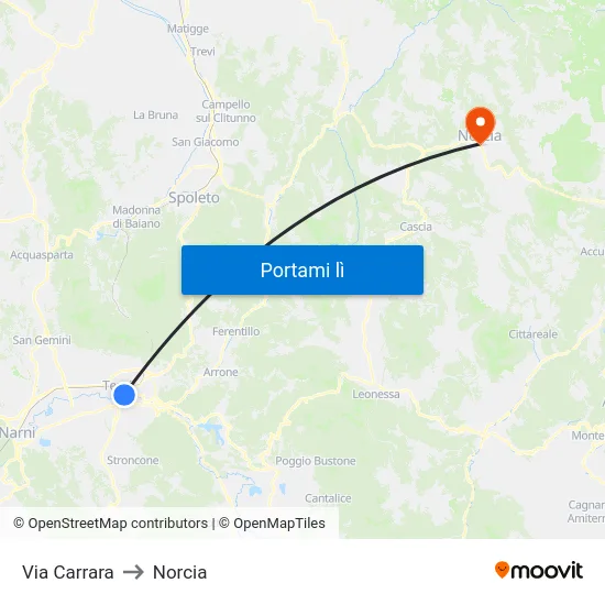 Via Carrara to Norcia map
