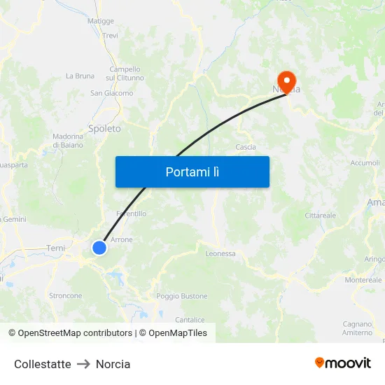 Collestatte to Norcia map