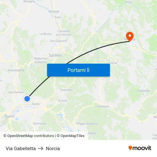 Via Gabelletta to Norcia map