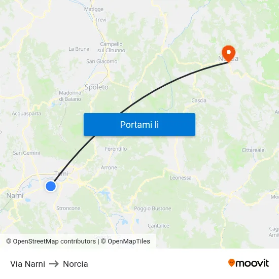 Via Narni to Norcia map