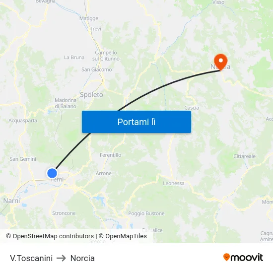 V.Toscanini to Norcia map