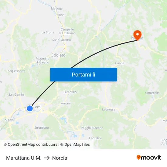 Marattana U.M. to Norcia map