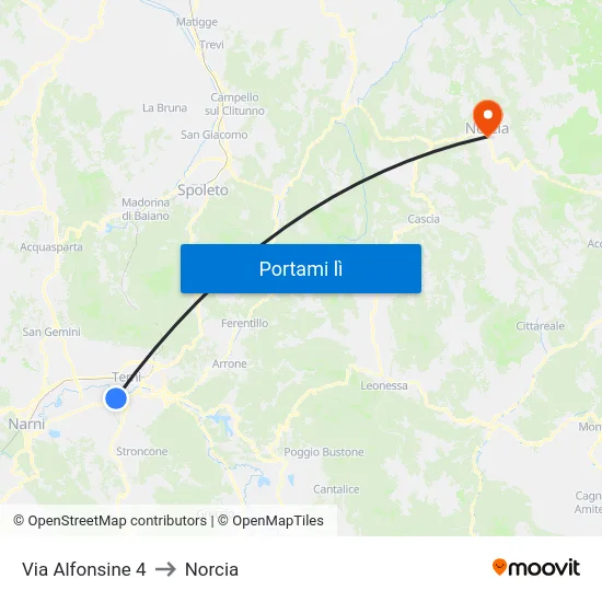 Via Alfonsine 4 to Norcia map