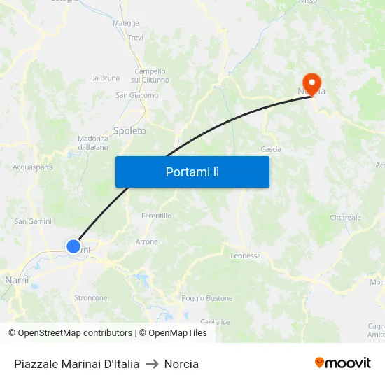 Piazzale Marinai D'Italia to Norcia map