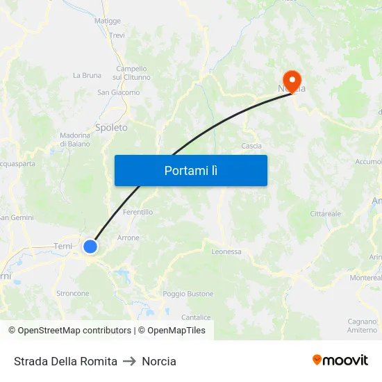 Strada Della Romita to Norcia map