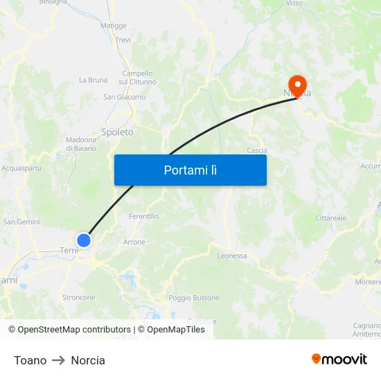 Toano to Norcia map
