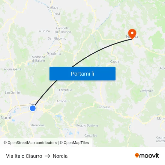 Via Italo Ciaurro to Norcia map