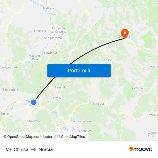 V.E.Chiesa to Norcia map