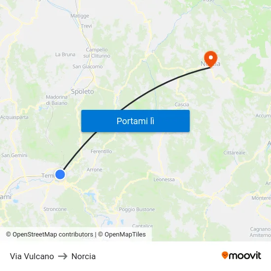 Via Vulcano to Norcia map