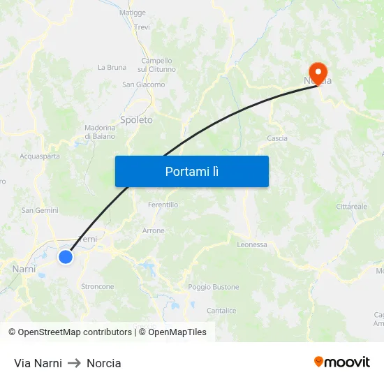 Via Narni to Norcia map