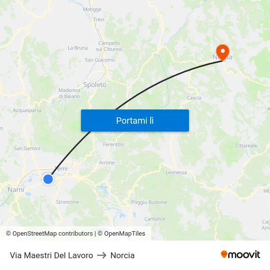 Via Maestri Del Lavoro to Norcia map