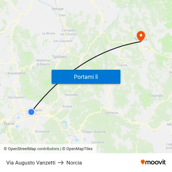 Via Augusto Vanzetti to Norcia map
