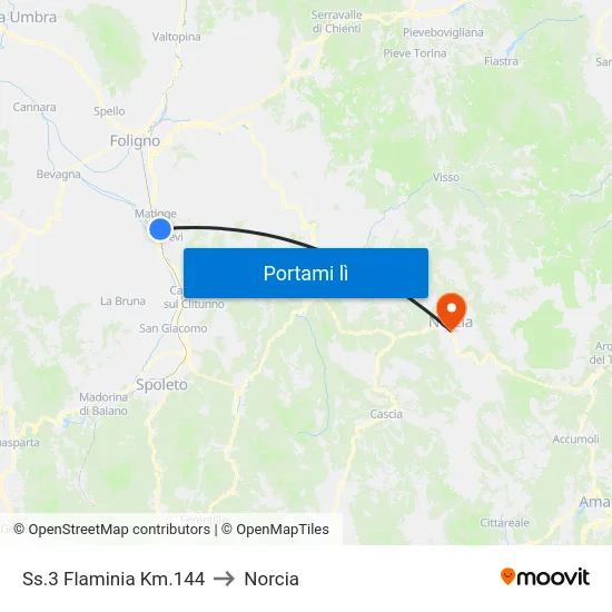 Ss.3 Flaminia Km.144 to Norcia map