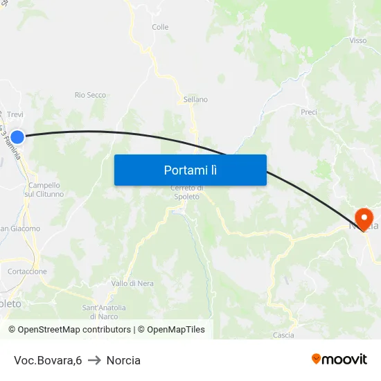 Voc.Bovara,6 to Norcia map