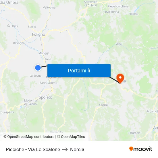 Picciche - Via Lo Scalone to Norcia map