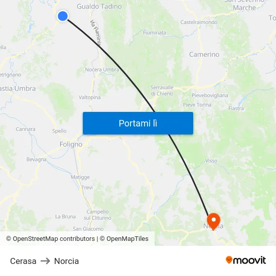 Cerasa to Norcia map