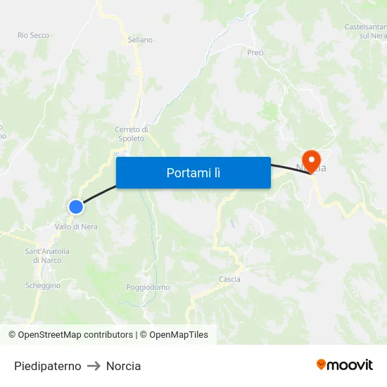 Piedipaterno to Norcia map