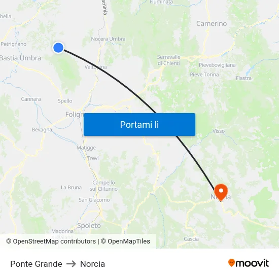 Ponte Grande to Norcia map