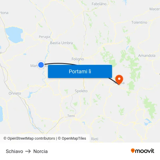 Schiavo to Norcia map