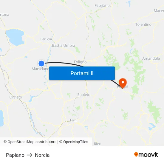Papiano to Norcia map