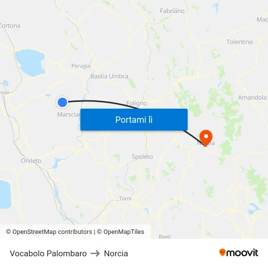 Vocabolo Palombaro to Norcia map
