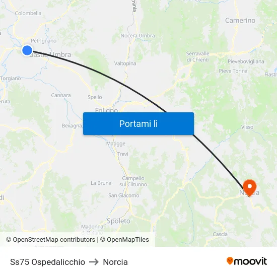 Ss75 Ospedalicchio to Norcia map
