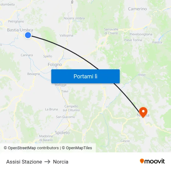 Assisi Stazione to Norcia map