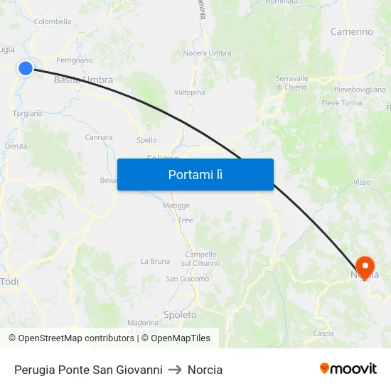 Perugia Ponte San Giovanni to Norcia map