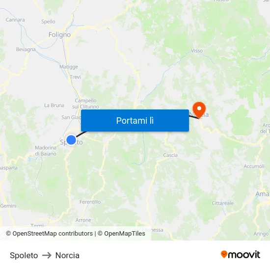 Spoleto to Norcia map