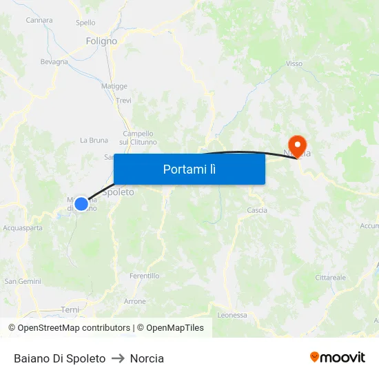 Baiano Di Spoleto to Norcia map