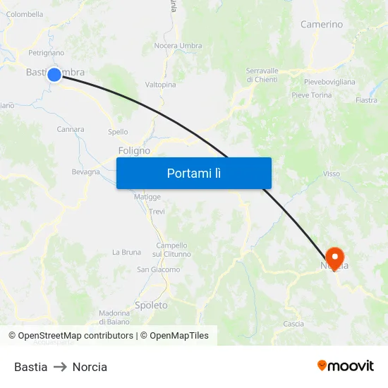 Bastia to Norcia map